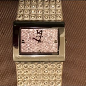 Watch in white/Swarovski and pink screen